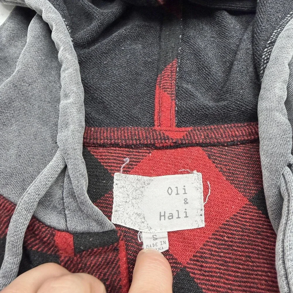 Oli & Hali Jacket Womens Small Red Plaid Flannel Hooded Button Front Layered